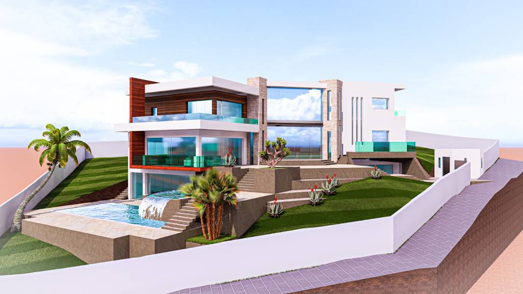Perspective 3D d'une villa en conception